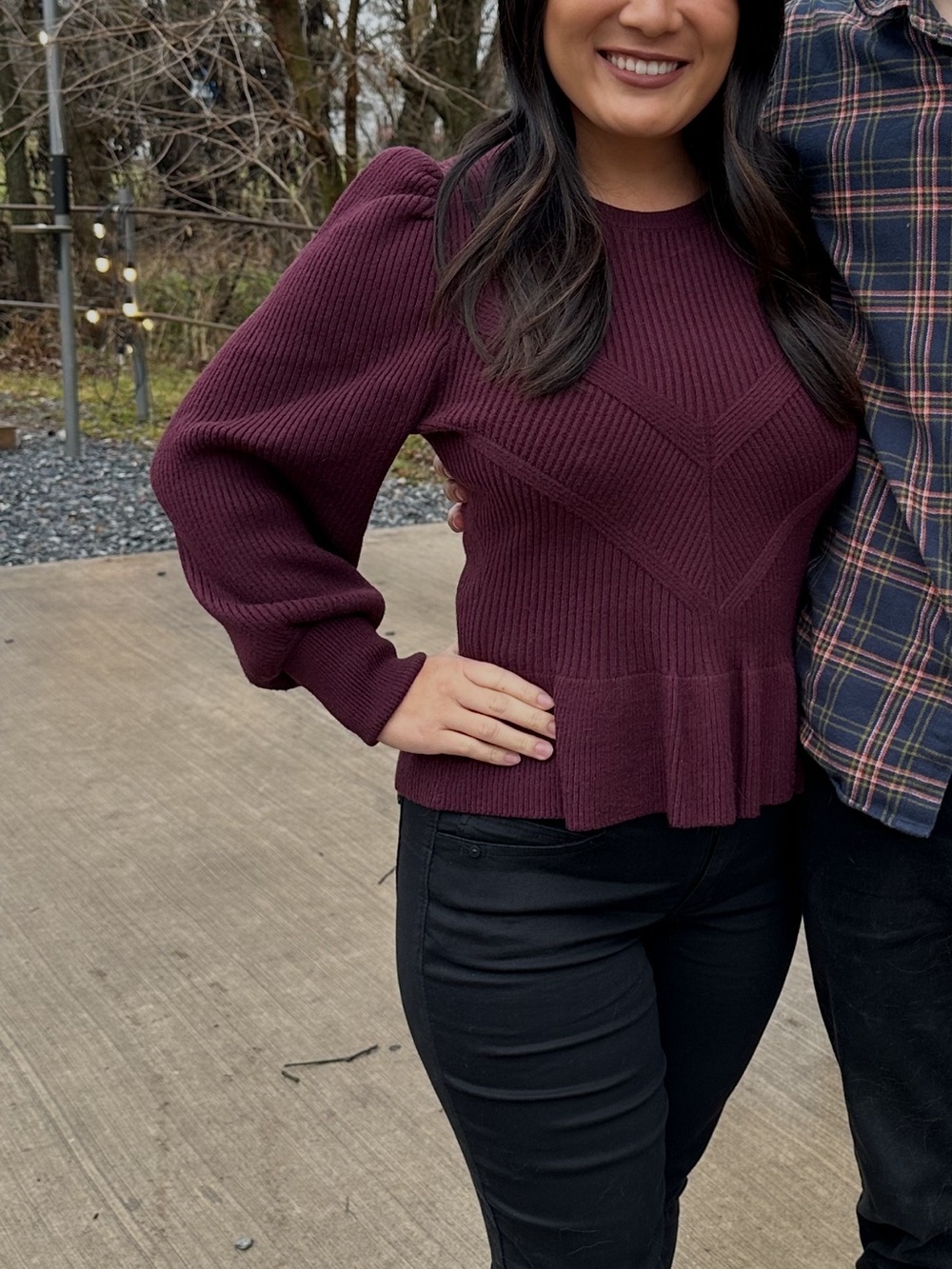 Express Burgundy Ribbed Peplum Sweater